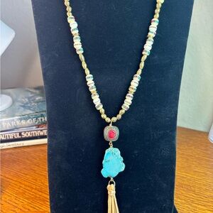 Whitley U Turquoise and Gold Beaded Necklace with Pendant